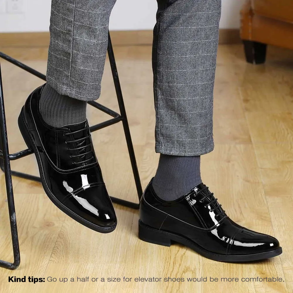 8CM / 3.15 Inches - CMR CHAMARIPA Dress Elevator Shoes Tall Men Shoes Black Patent Leather Oxfords