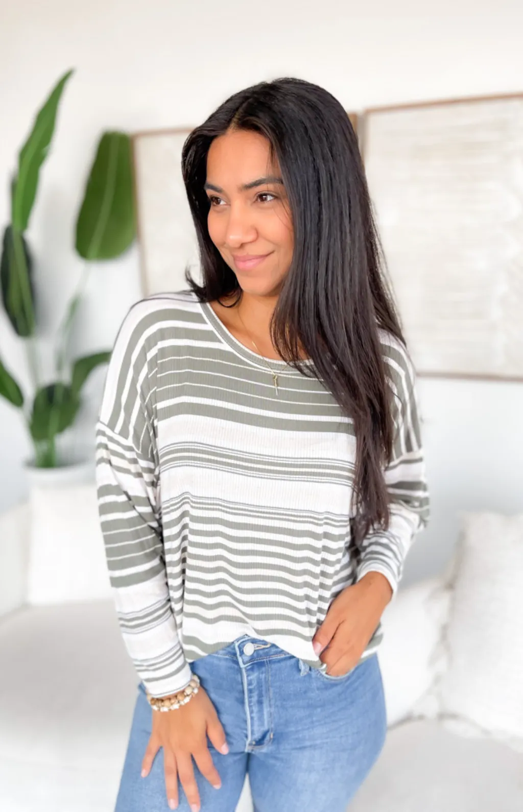 Ashlynn Long Sleeve Rib Striped Top