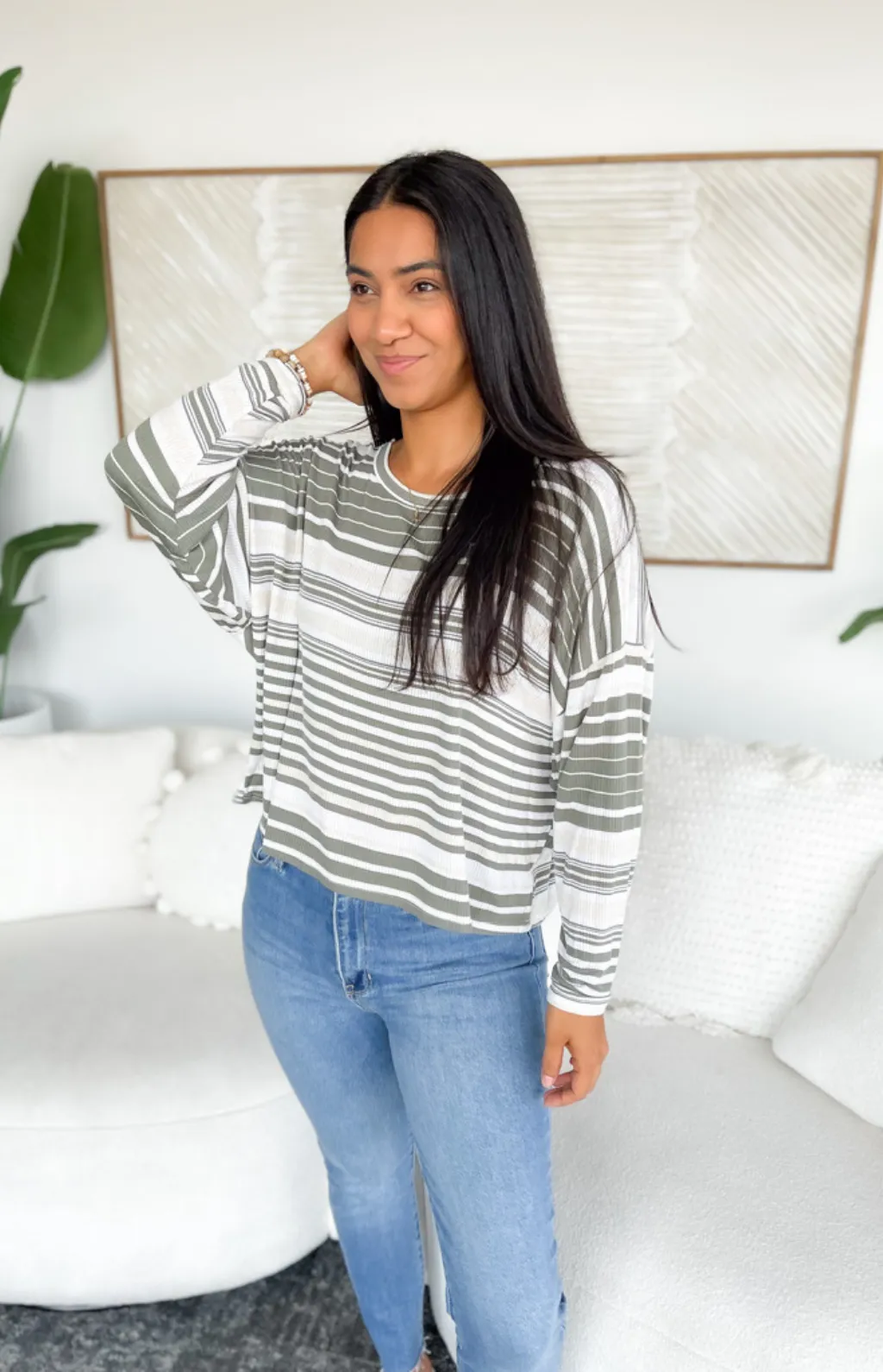 Ashlynn Long Sleeve Rib Striped Top