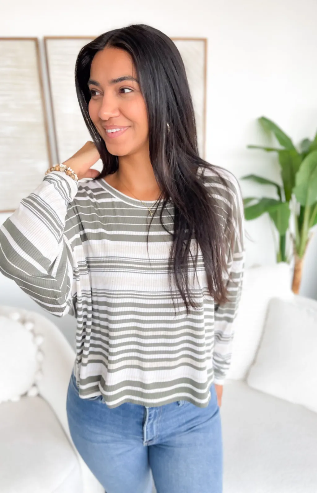 Ashlynn Long Sleeve Rib Striped Top