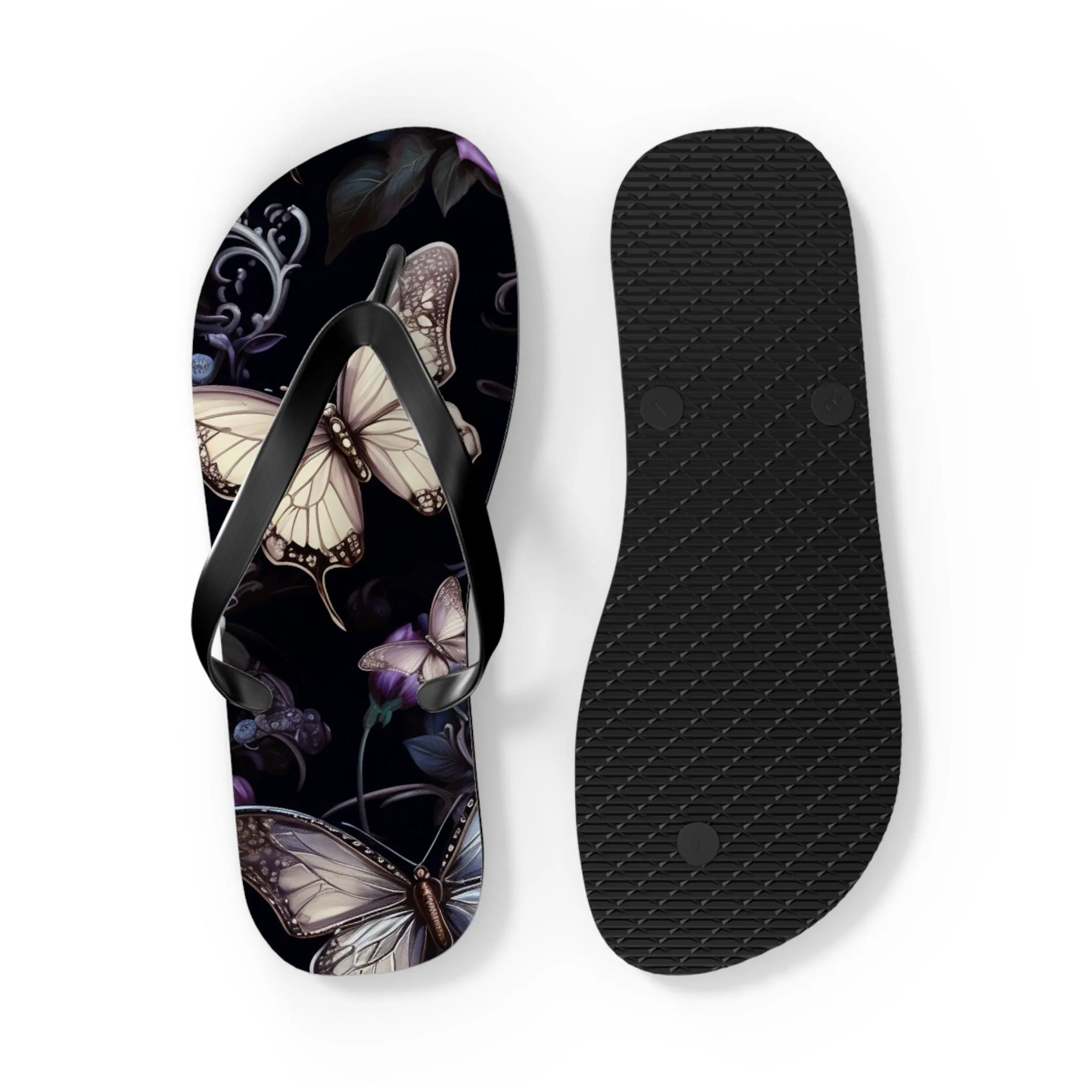 Blue Flowers With Butterflies Flip Flops