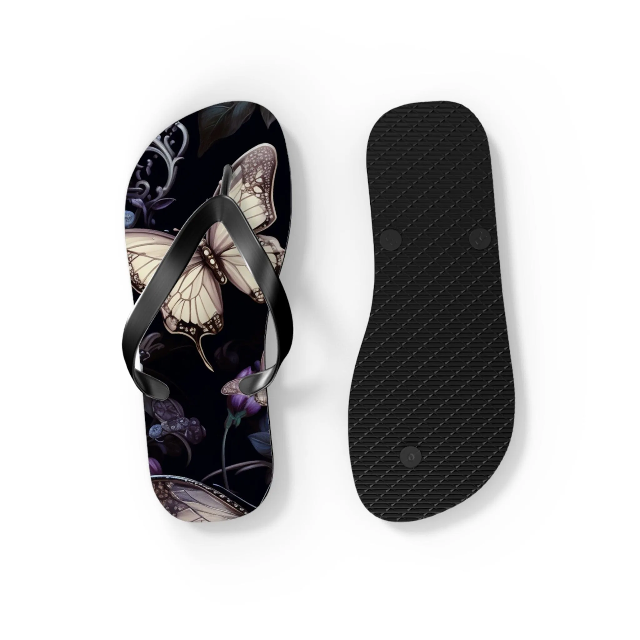 Blue Flowers With Butterflies Flip Flops