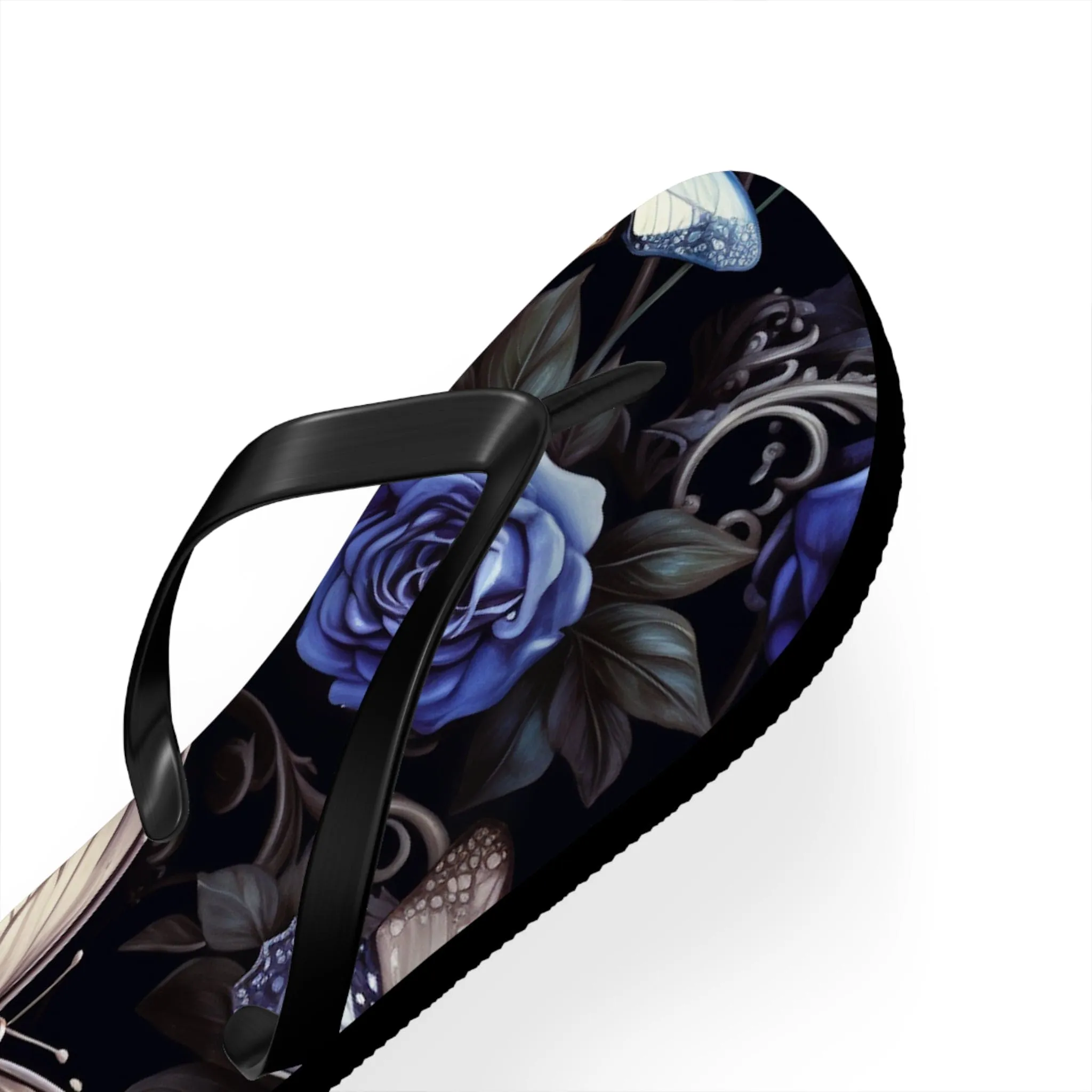 Blue Flowers With Butterflies Flip Flops
