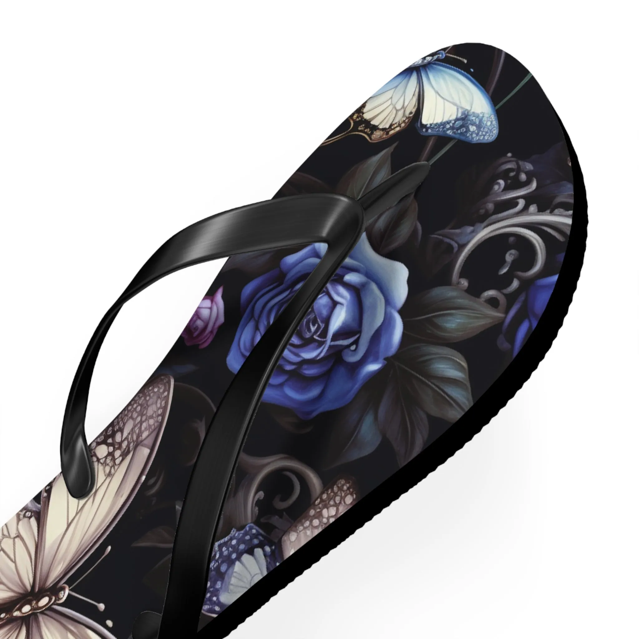 Blue Flowers With Butterflies Flip Flops