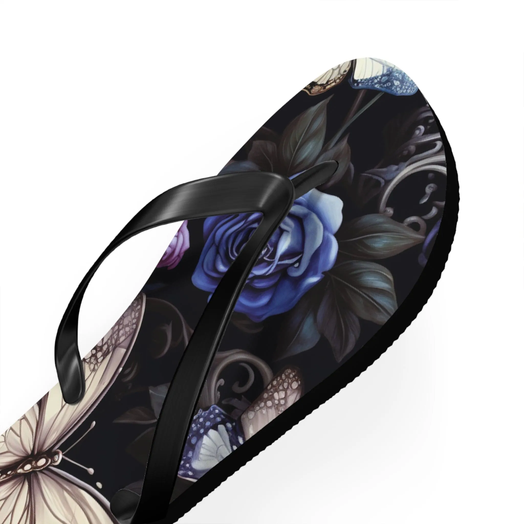 Blue Flowers With Butterflies Flip Flops