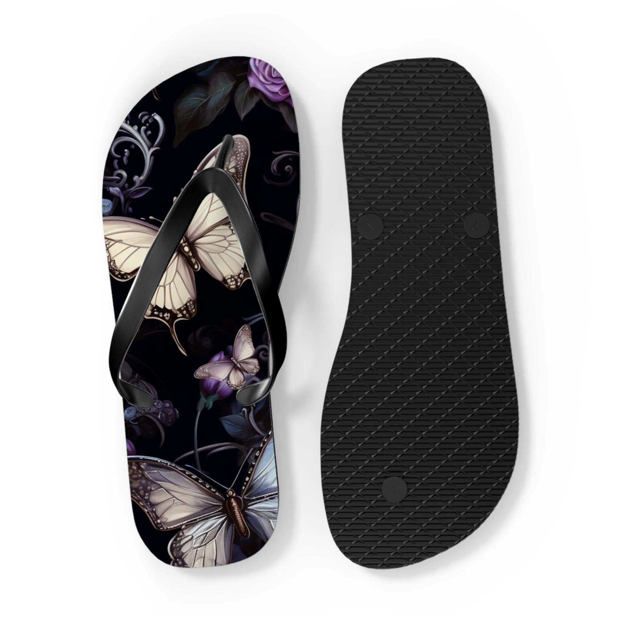 Blue Flowers With Butterflies Flip Flops