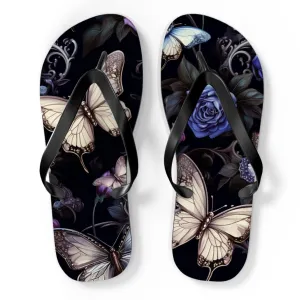 Blue Flowers With Butterflies Flip Flops