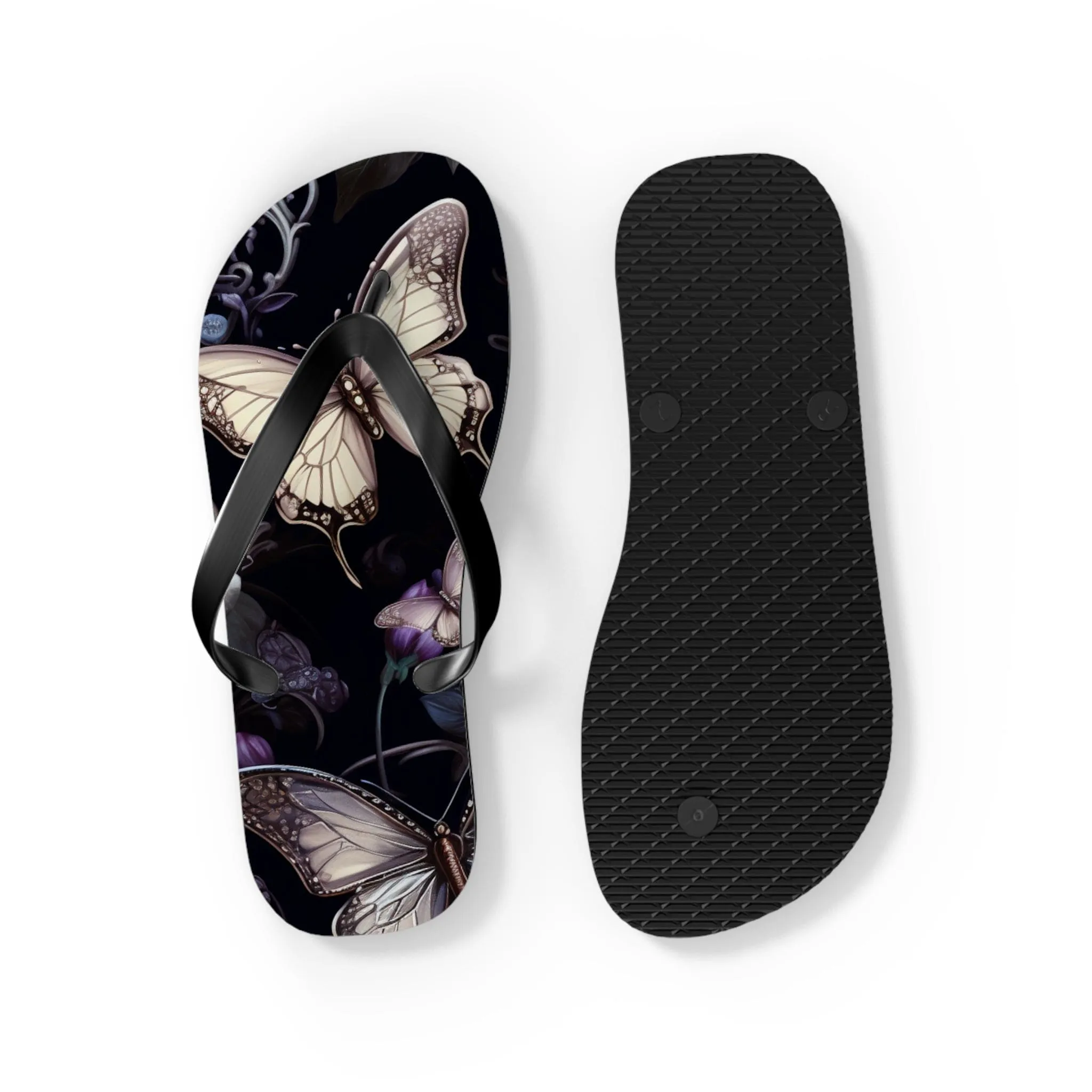 Blue Flowers With Butterflies Flip Flops