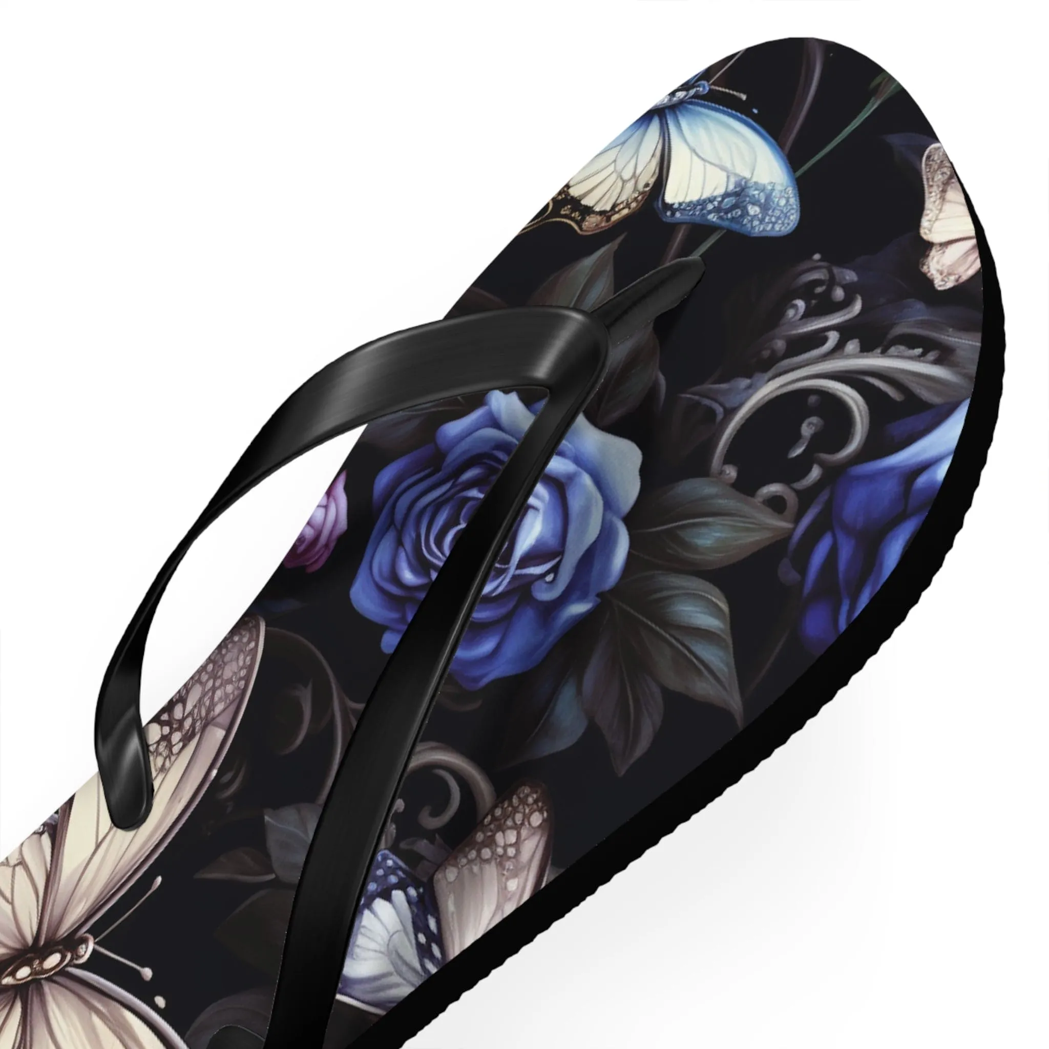 Blue Flowers With Butterflies Flip Flops