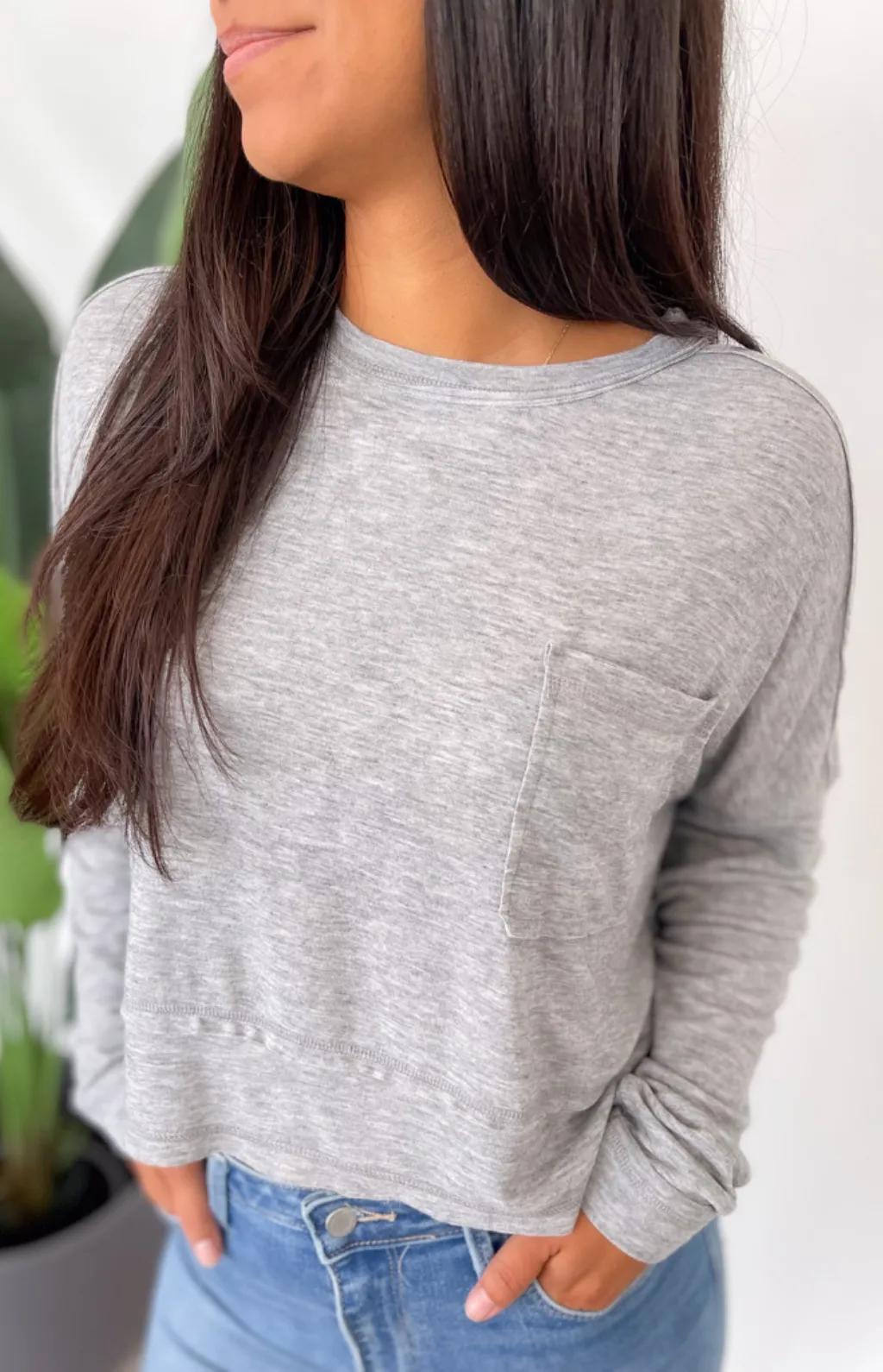 Brittany Lightweight Grey Long Sleeve Top