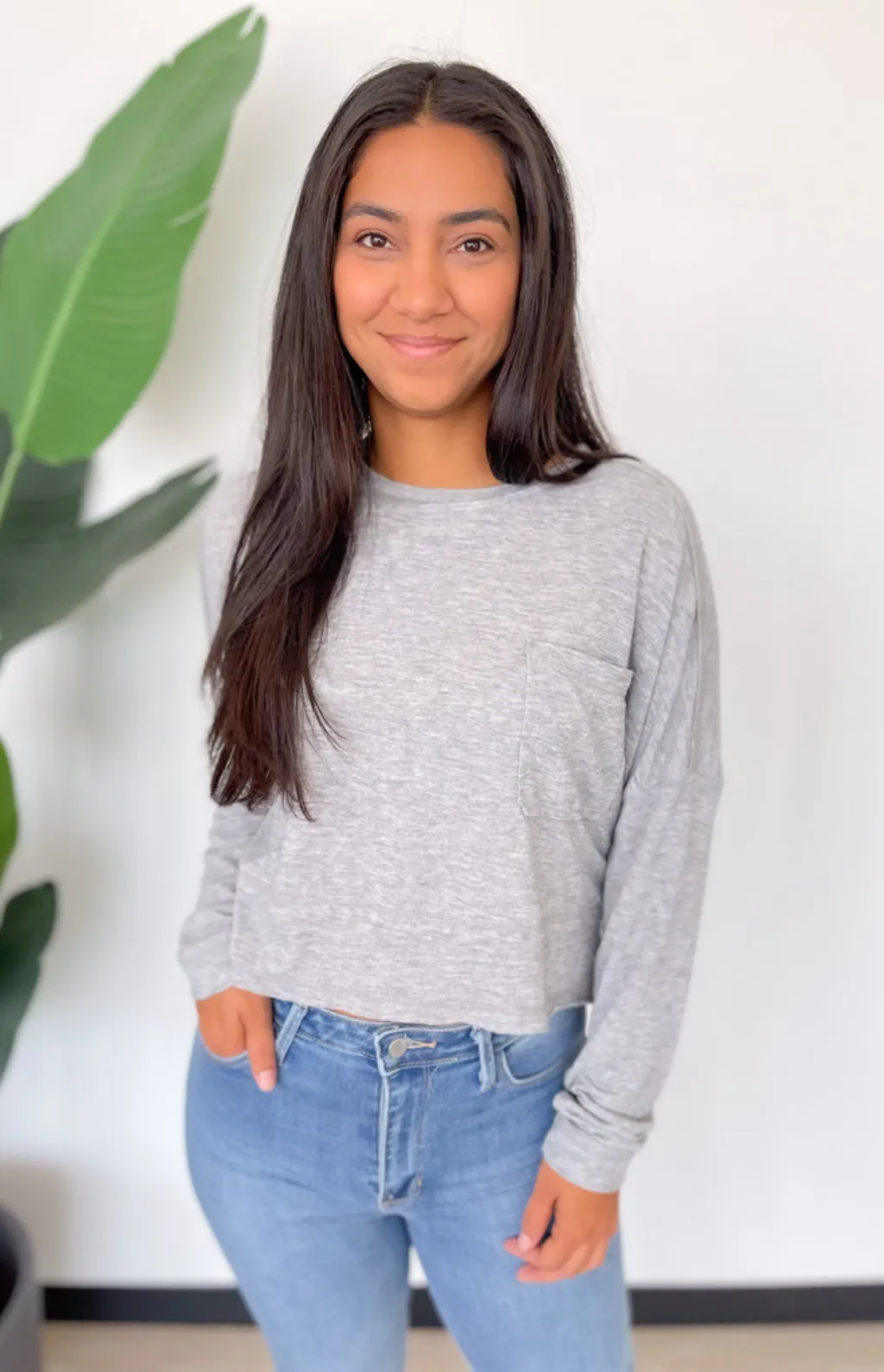 Brittany Lightweight Grey Long Sleeve Top