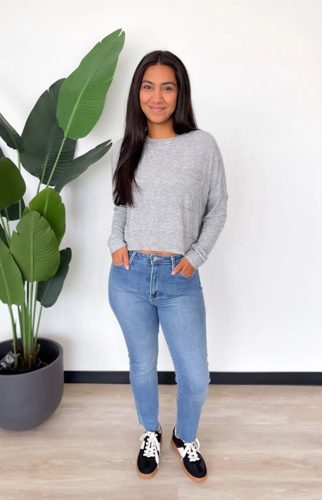 Brittany Lightweight Grey Long Sleeve Top