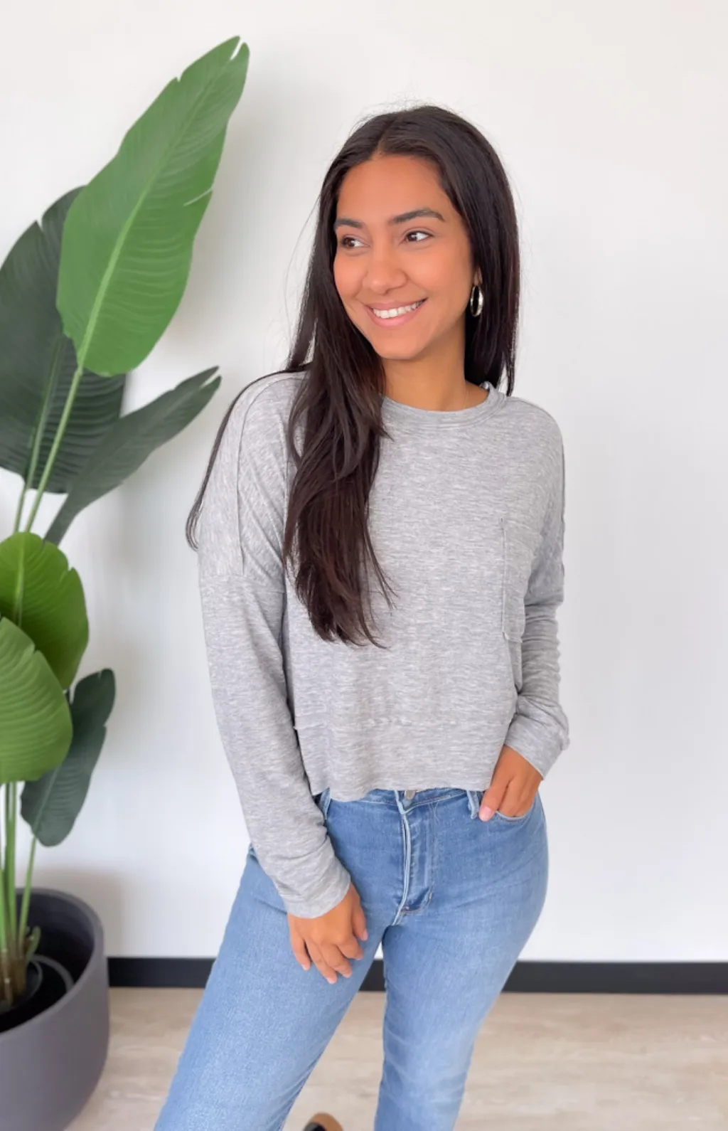 Brittany Lightweight Grey Long Sleeve Top