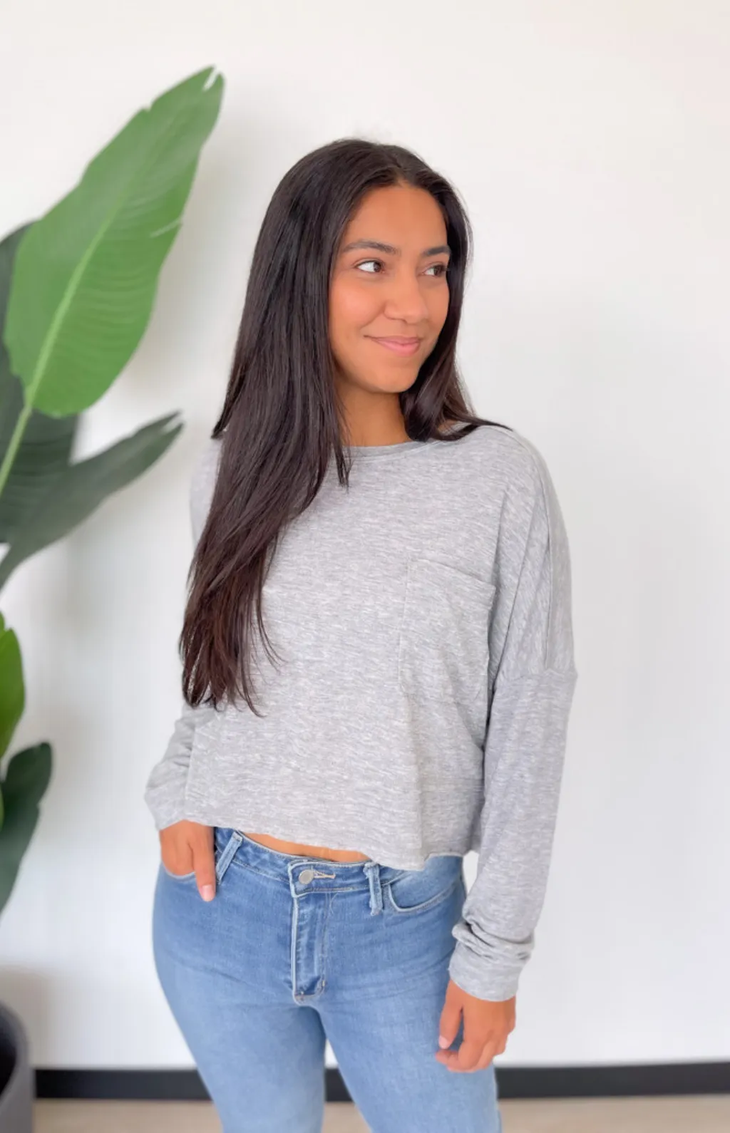 Brittany Lightweight Grey Long Sleeve Top