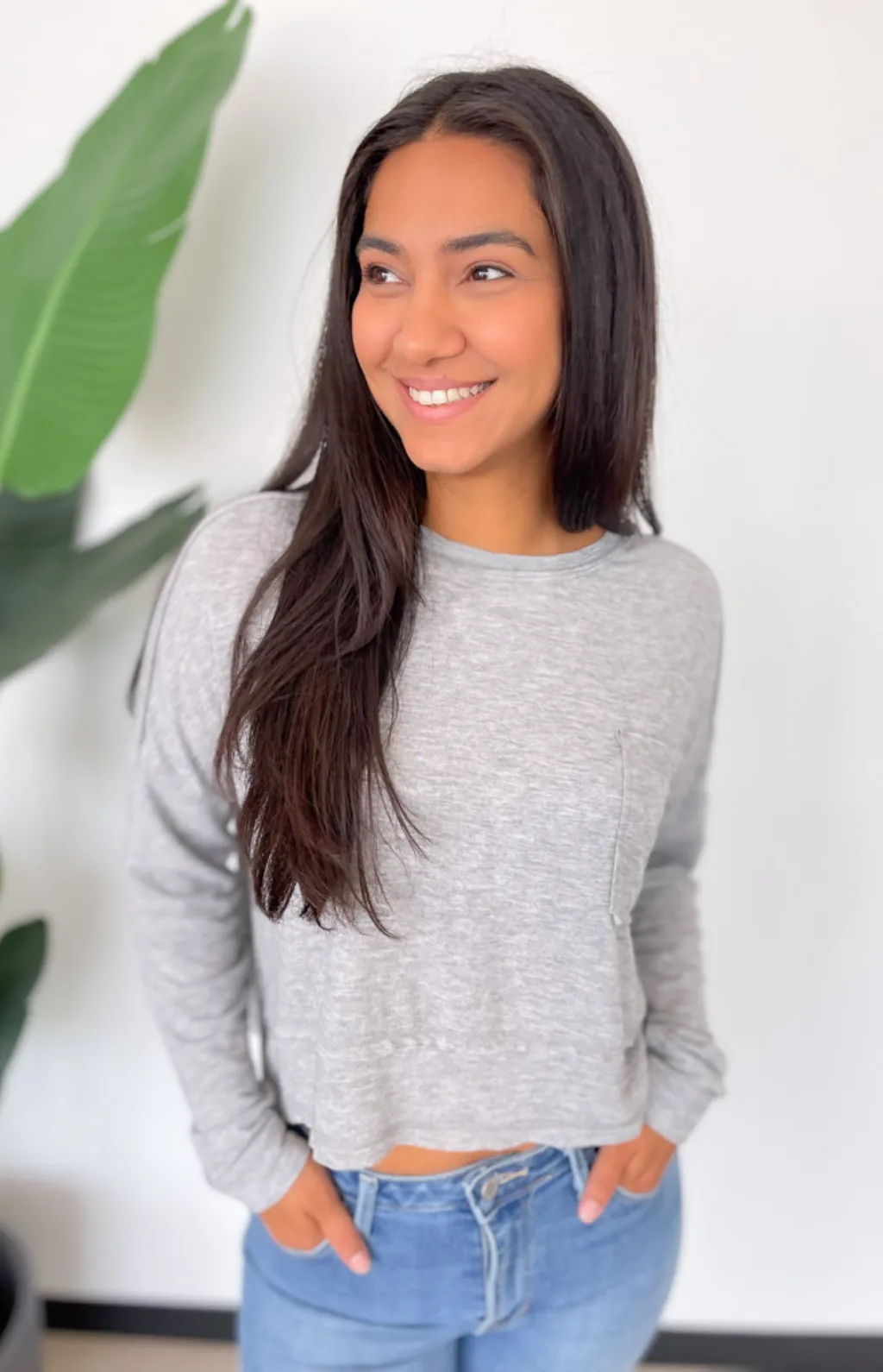 Brittany Lightweight Grey Long Sleeve Top