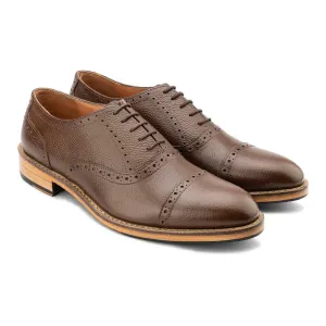Brown Milled Goodyear Welted Captoe Oxfords with Fiddle back