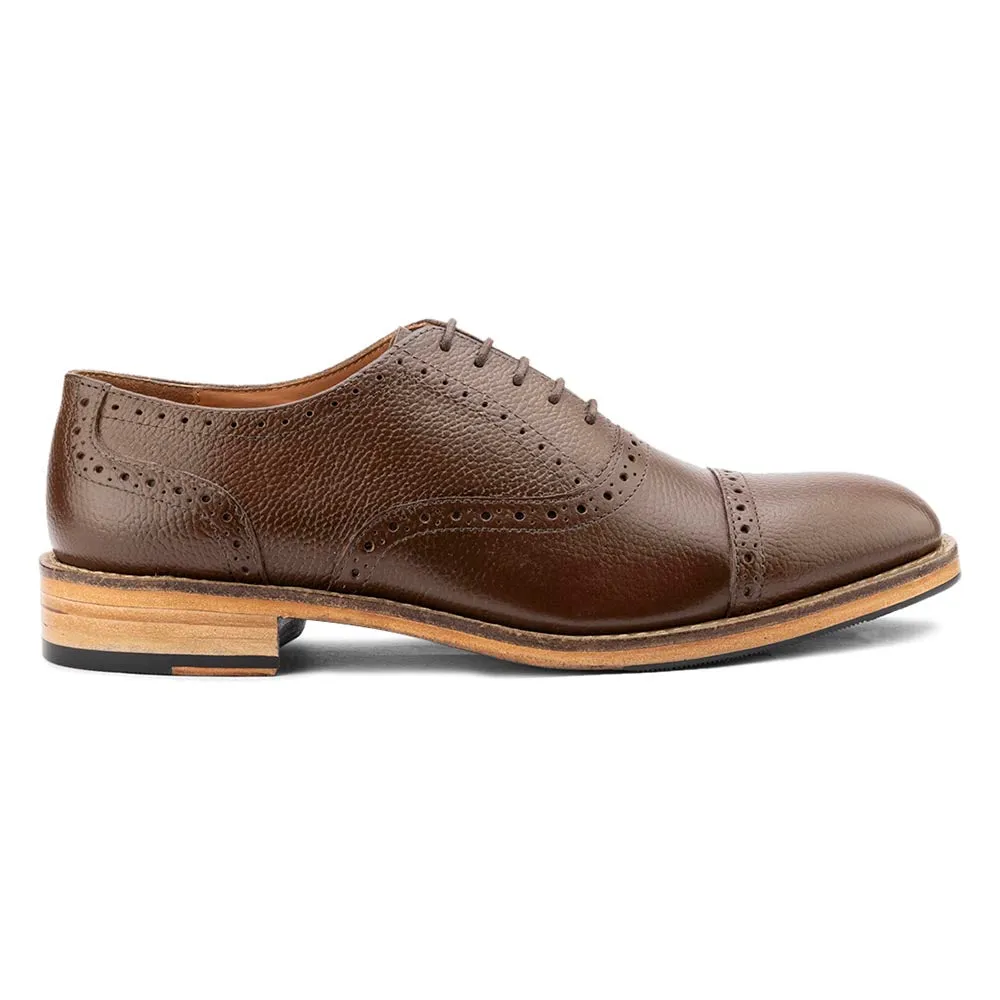 Brown Milled Goodyear Welted Captoe Oxfords with Fiddle back
