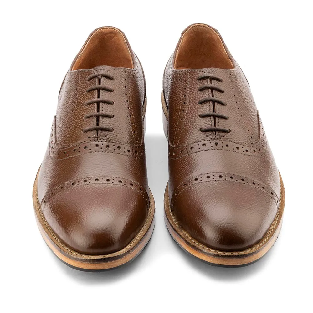 Brown Milled Goodyear Welted Captoe Oxfords with Fiddle back
