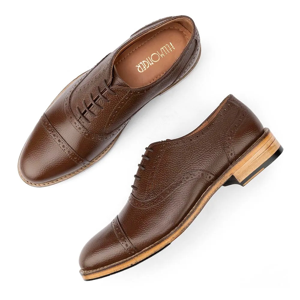 Brown Milled Goodyear Welted Captoe Oxfords with Fiddle back