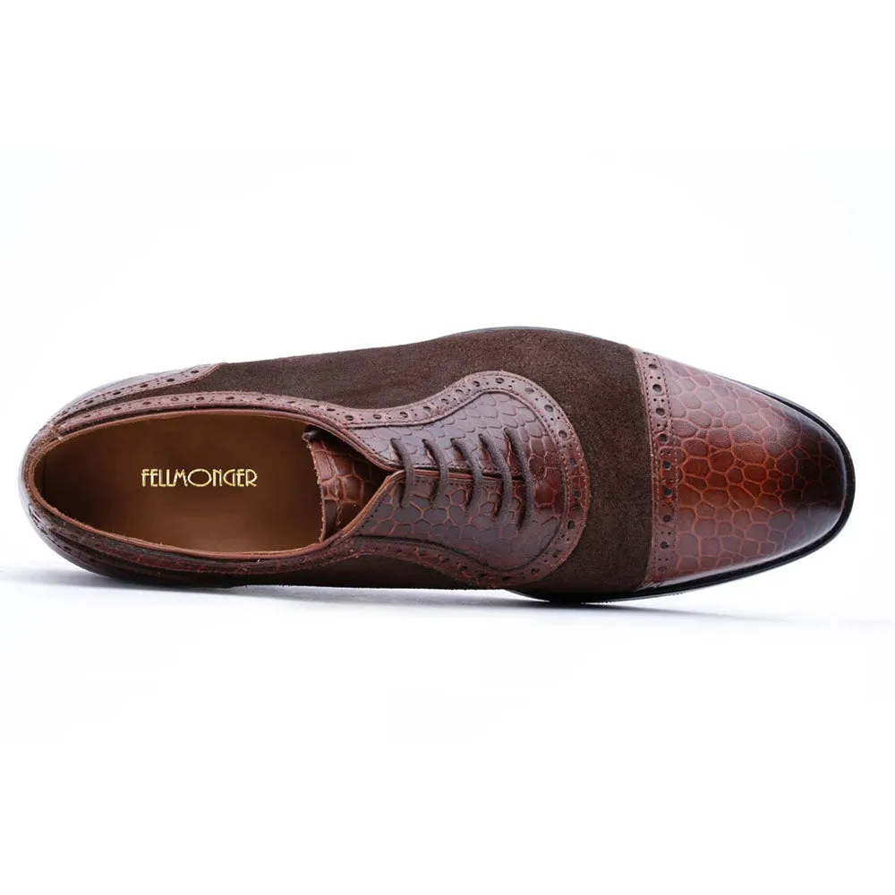 Brown Two tone Croco Suede Oxfords