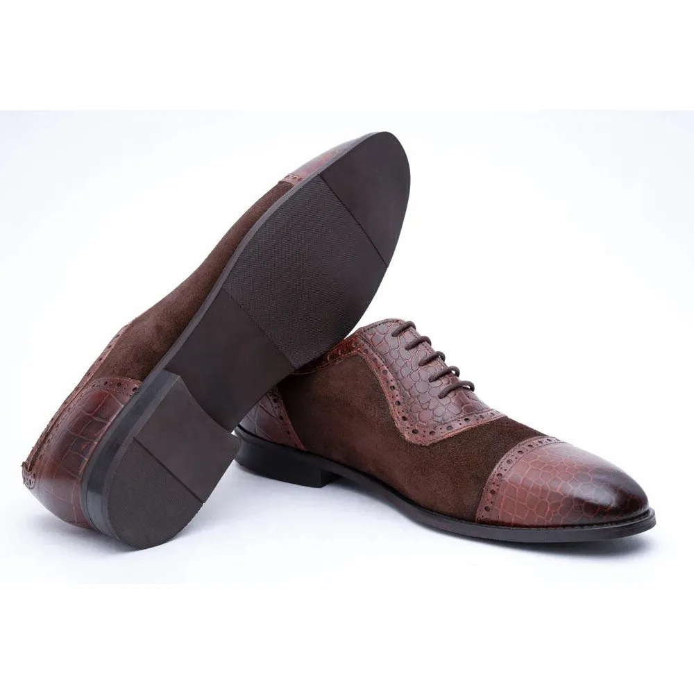 Brown Two tone Croco Suede Oxfords