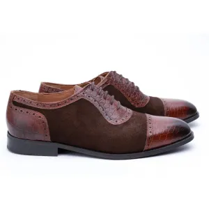 Brown Two tone Croco Suede Oxfords
