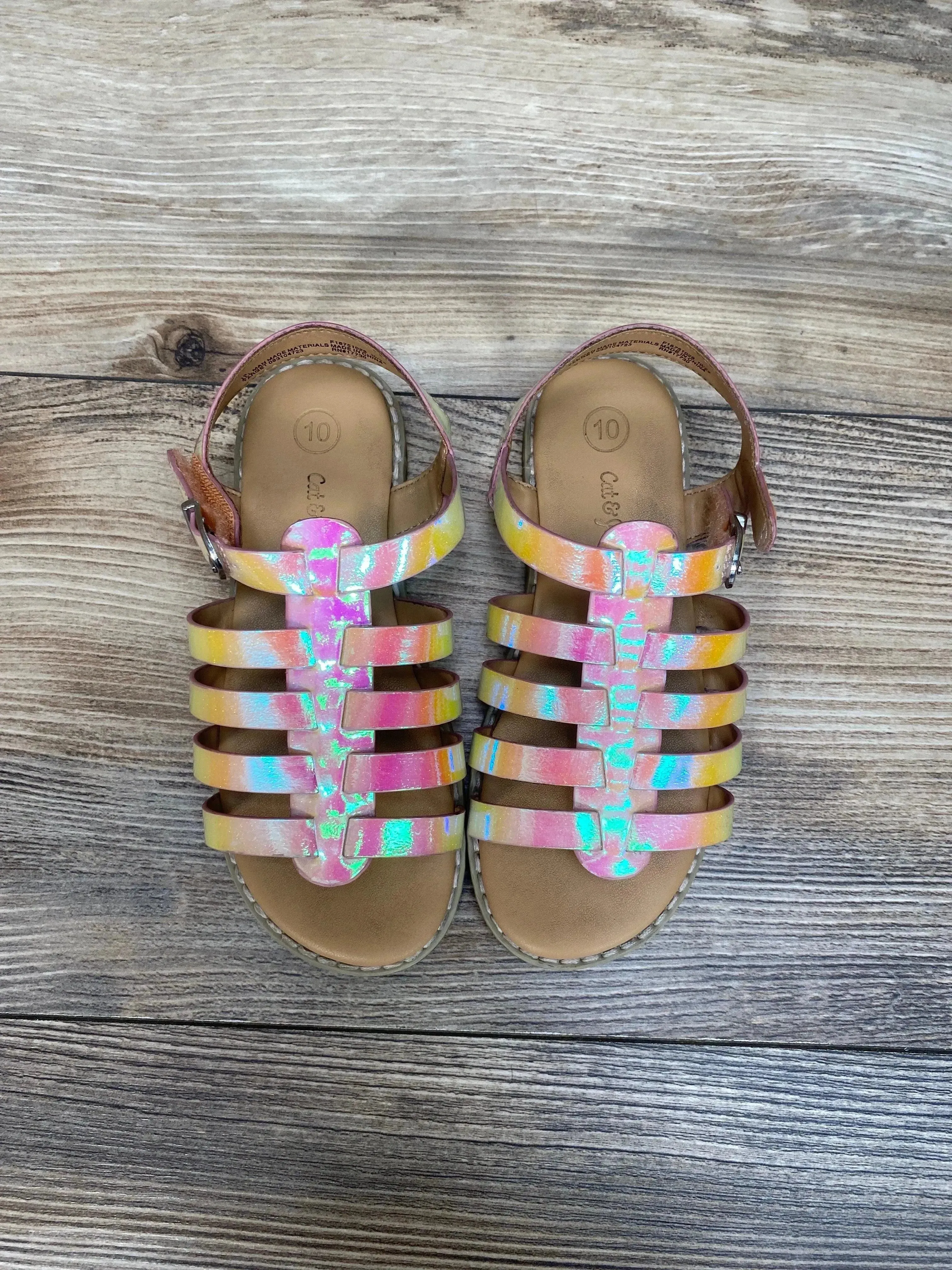 Cat & Jack Iridescent Shanel Fisherman Sandals sz 10c