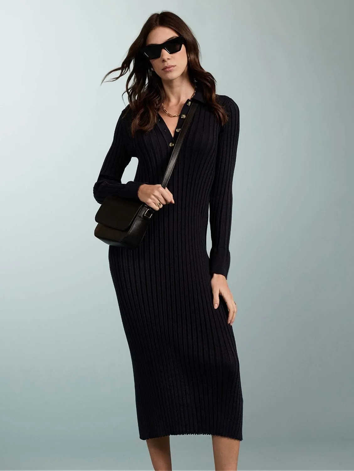 Cece Recycled Polyester & TENCEL™ Dress | Navy