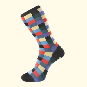 Fortis Green Block Check Pattern Sock in Black