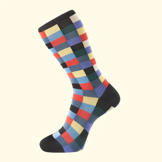 Fortis Green Block Check Pattern Sock in Black