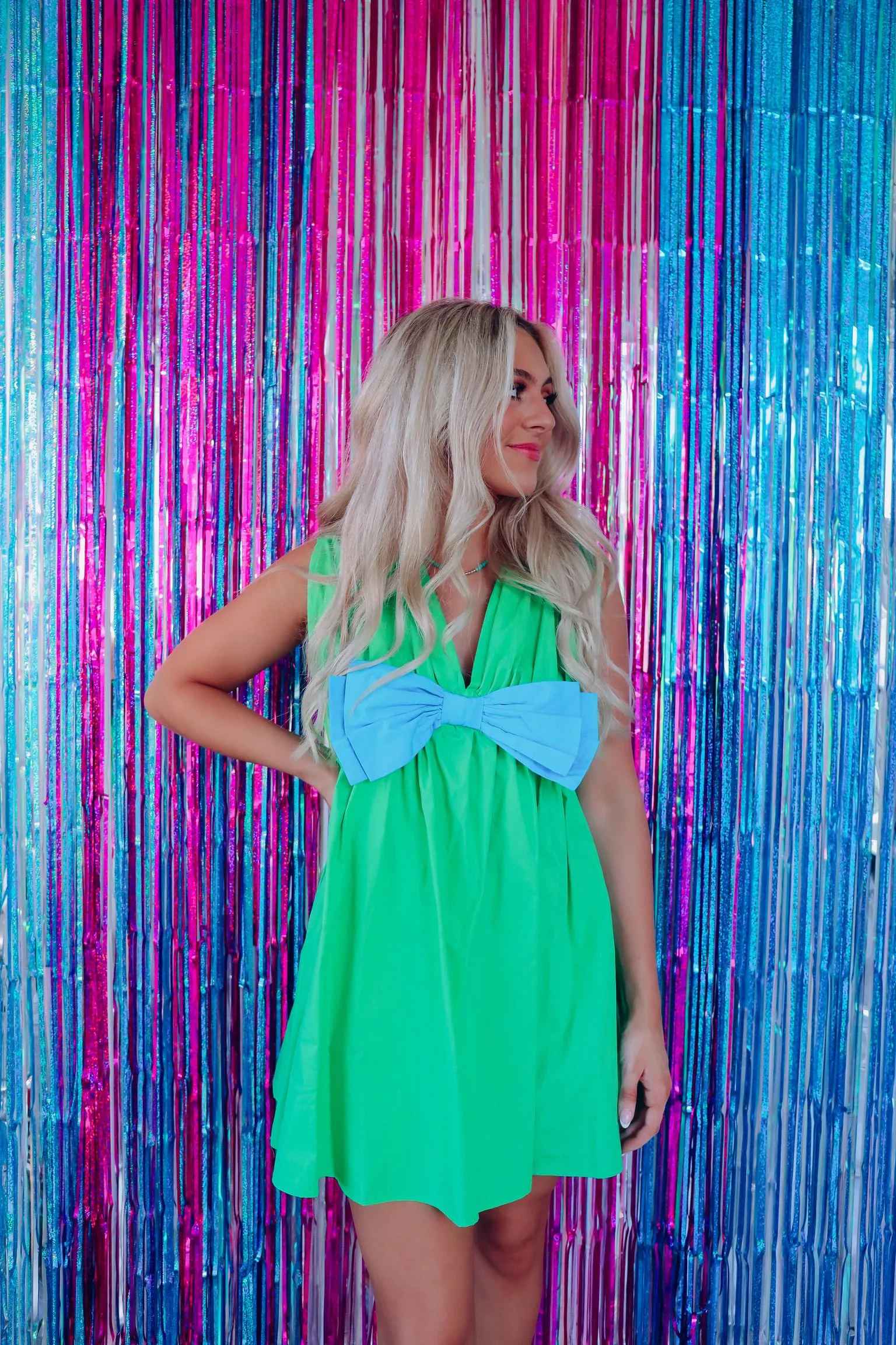 Louisa Poplin Tie Back Romper - Green/Blue