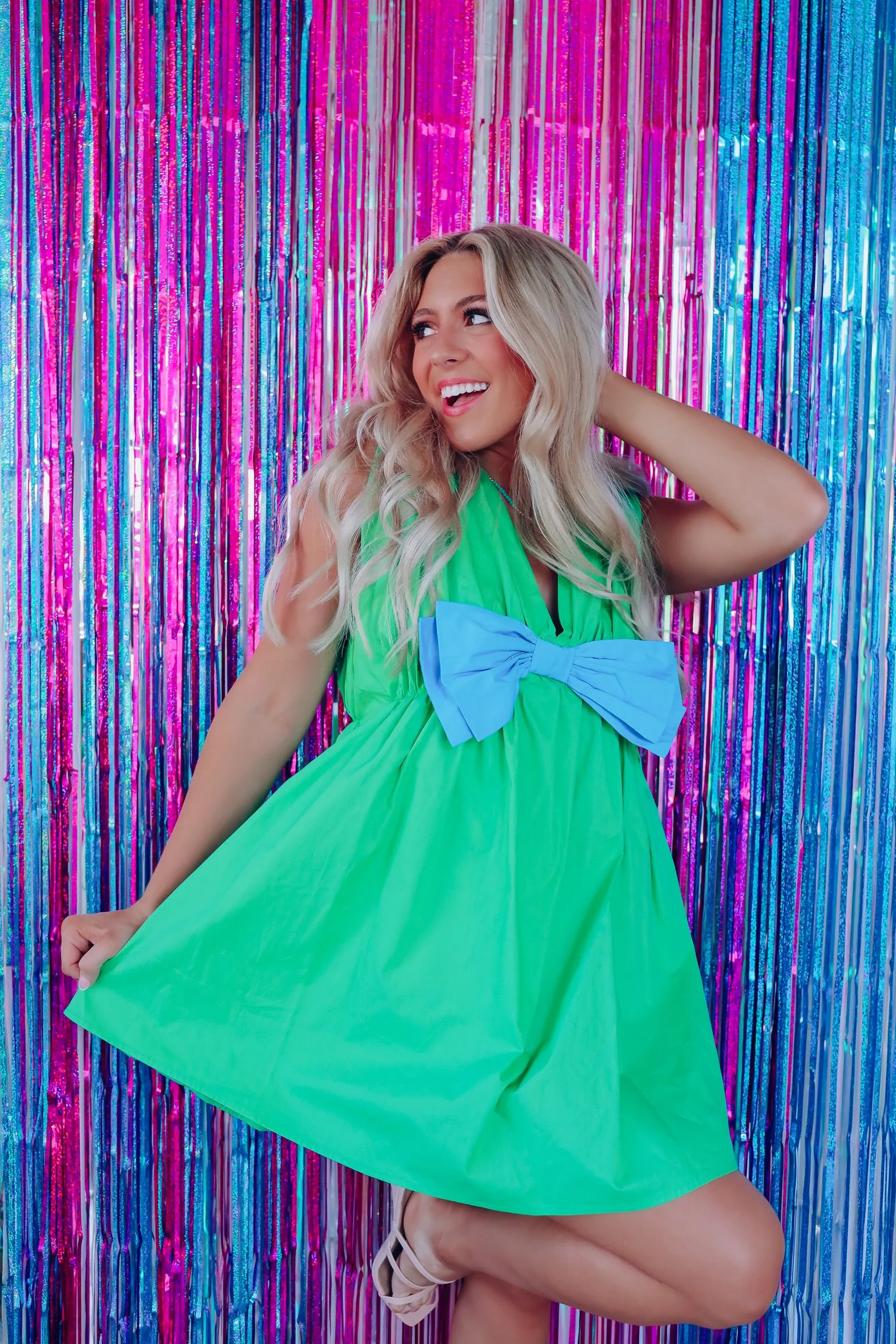 Louisa Poplin Tie Back Romper - Green/Blue