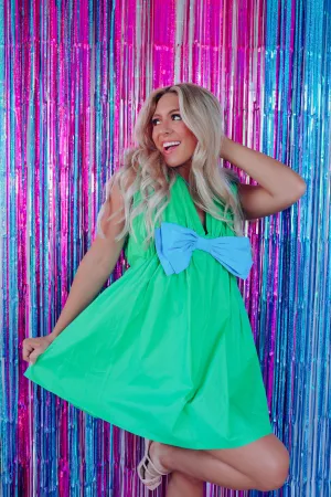 Louisa Poplin Tie Back Romper - Green/Blue