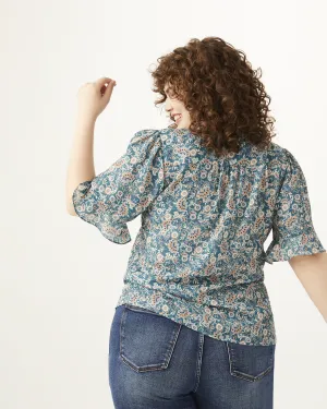 Mila Ruffle Sleeve Blouse | Kelly Green / Ivory