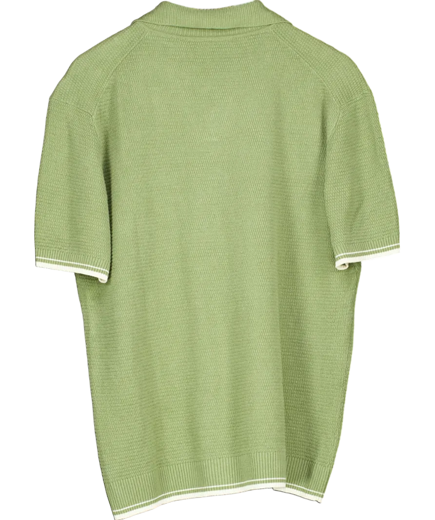 Mr P Green Honeycomb Knit Linen And Cotton Blend Polo Shirt UK M