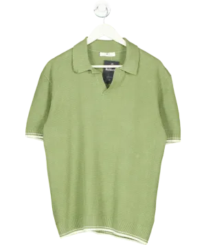 Mr P Green Honeycomb Knit Linen And Cotton Blend Polo Shirt UK M