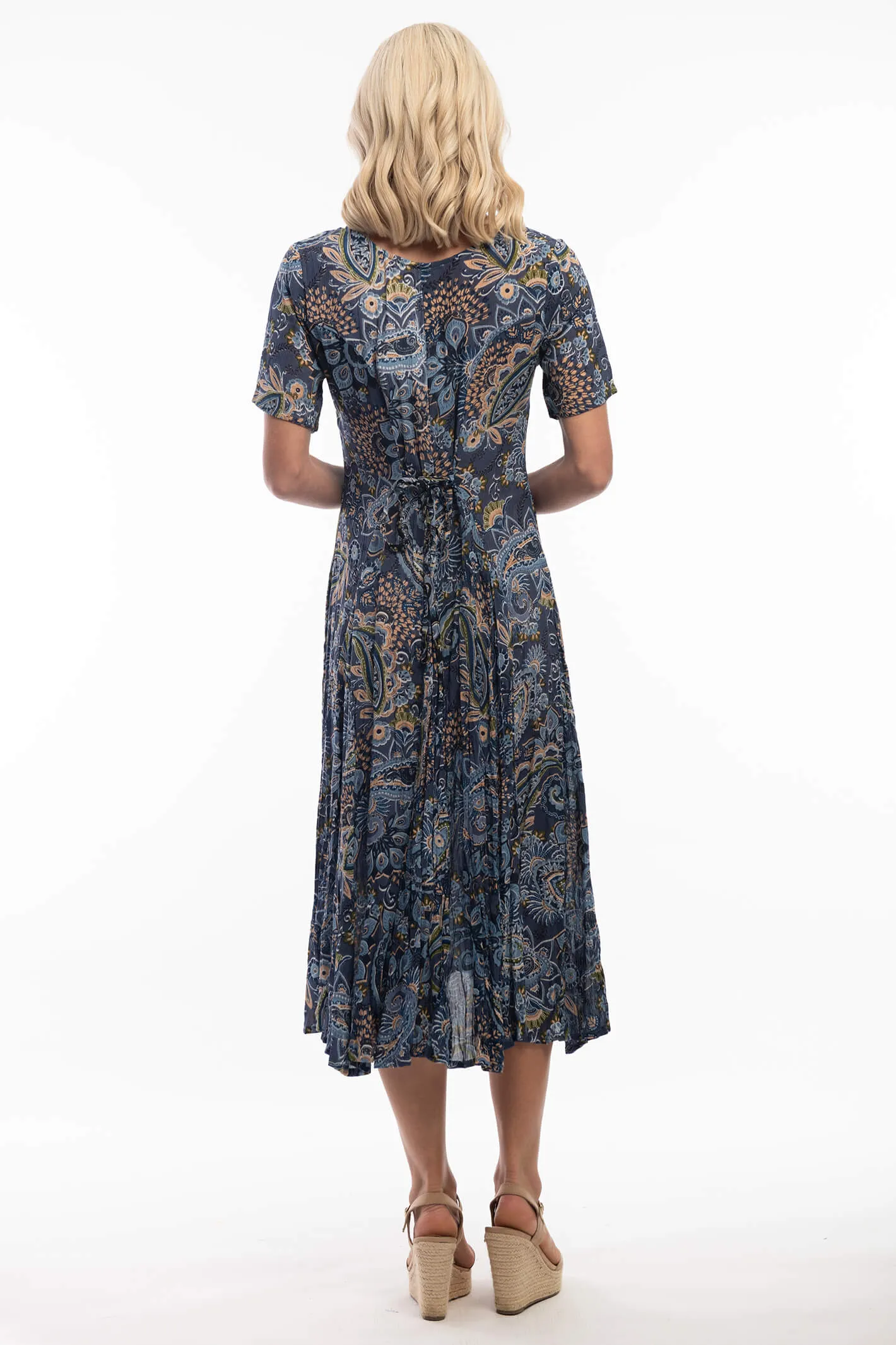 Orientique 3113 Godet Blue Print Dress