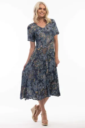 Orientique 3113 Godet Blue Print Dress