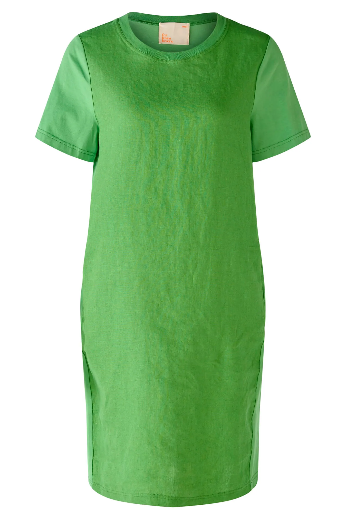 Oui 78504 Leaf Green Linen & Cotton Short Sleeve Dress