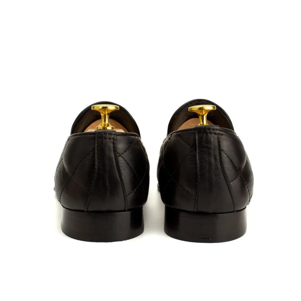 Premium Quilted Leather Tassel Loafers in Black