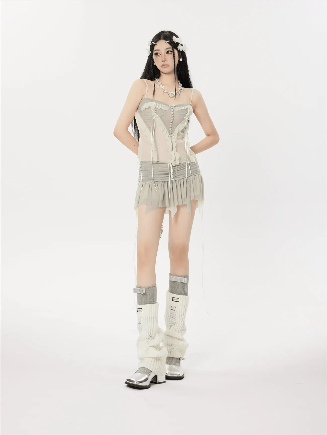 Ruffle Camisole and Tier Pleated Ballet Mini Skirt Two-Piece Set