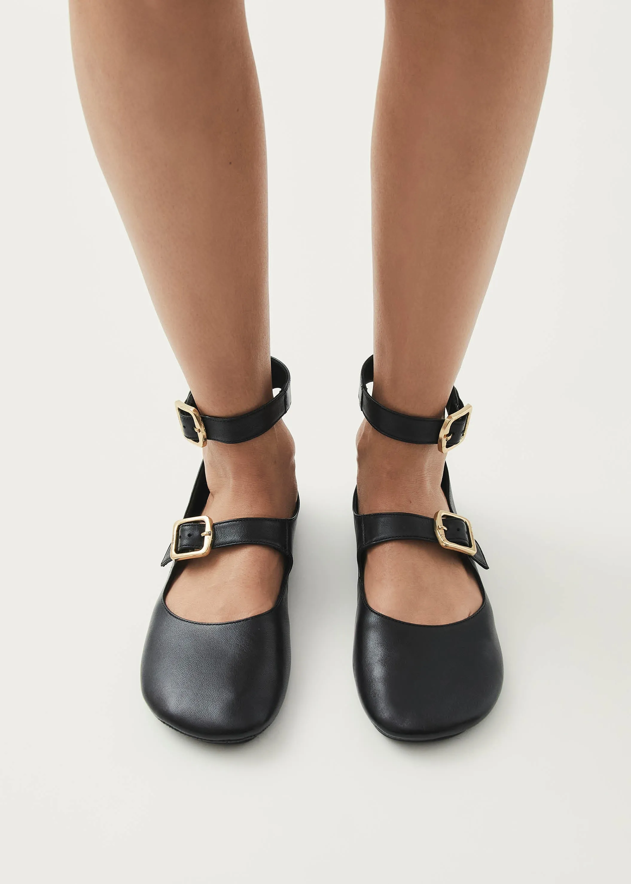 Samoa Black Leather Ballet Flats