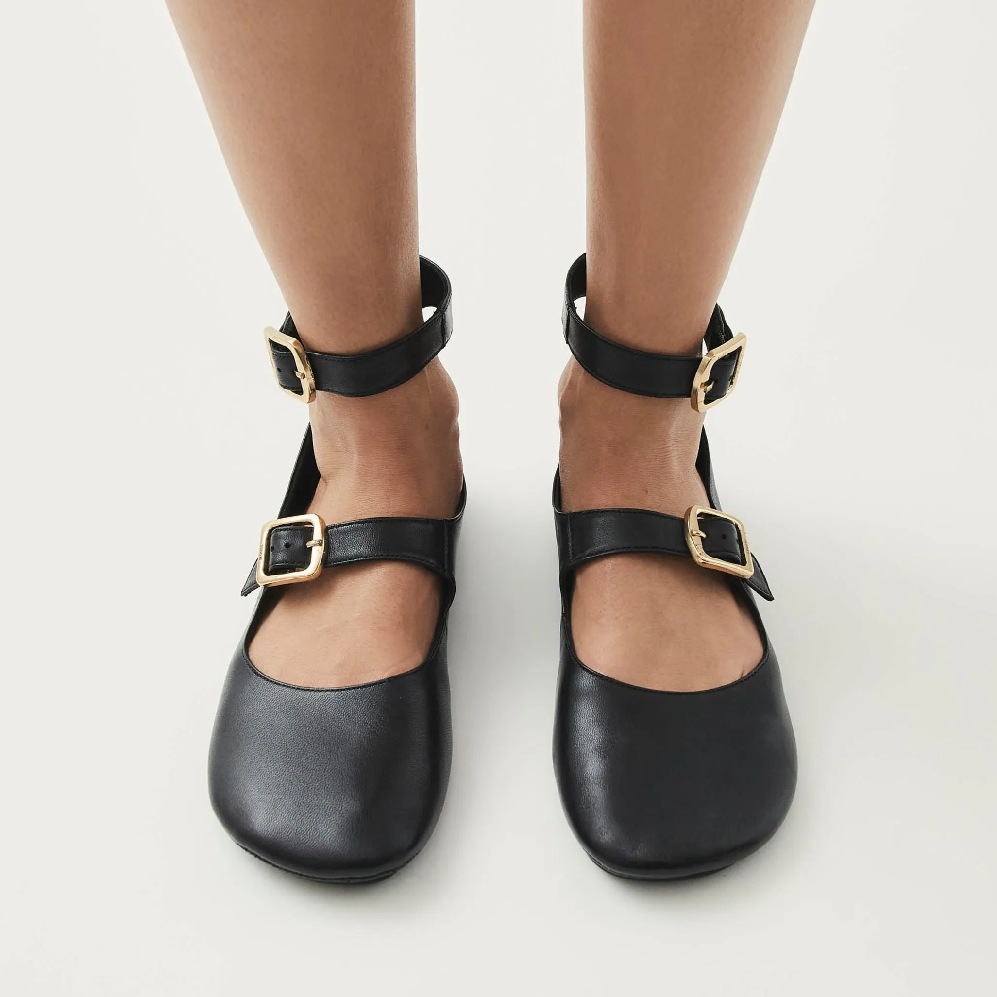 Samoa Black Leather Ballet Flats