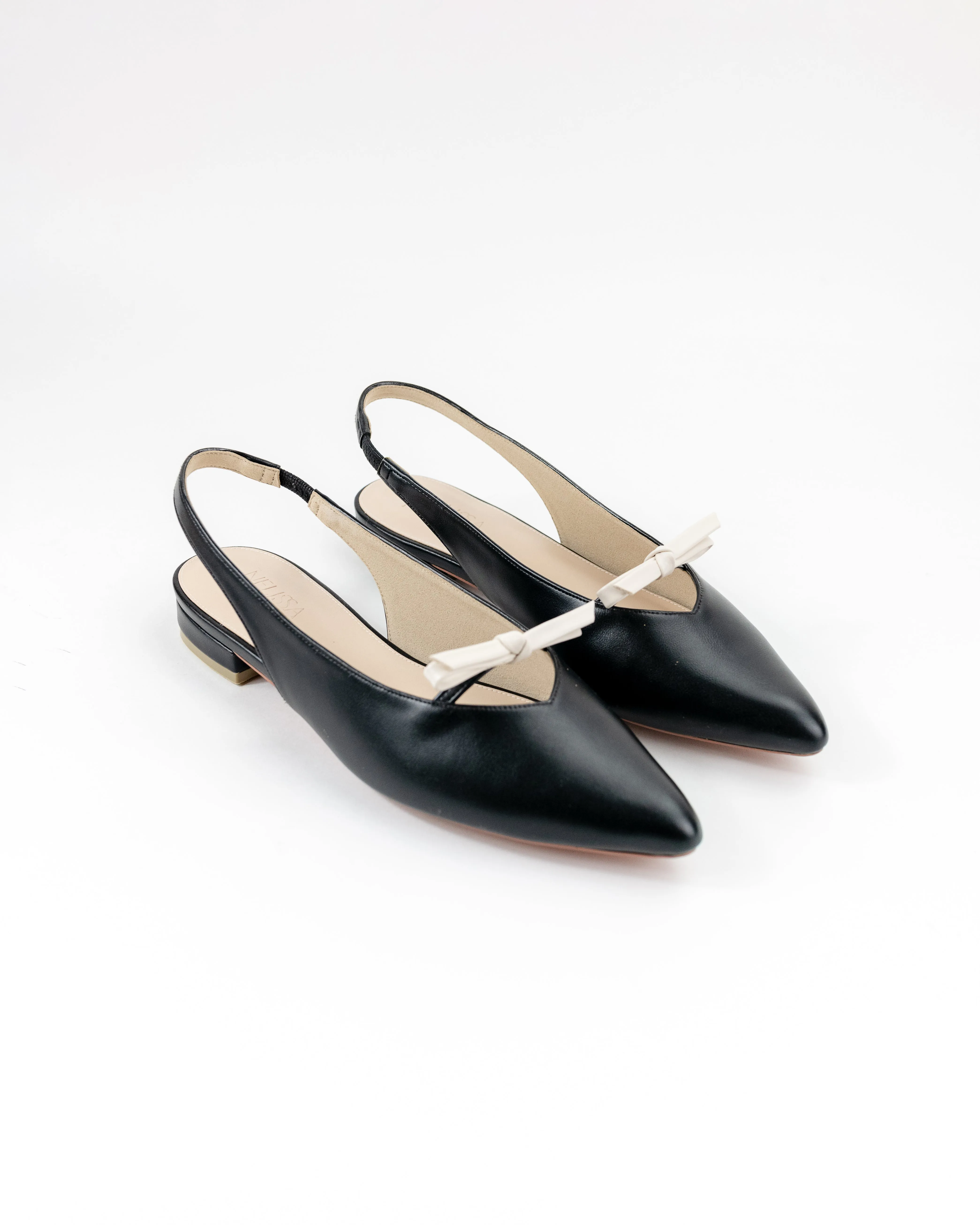 Shae Ribbon Pointy Flat Mules (Black)