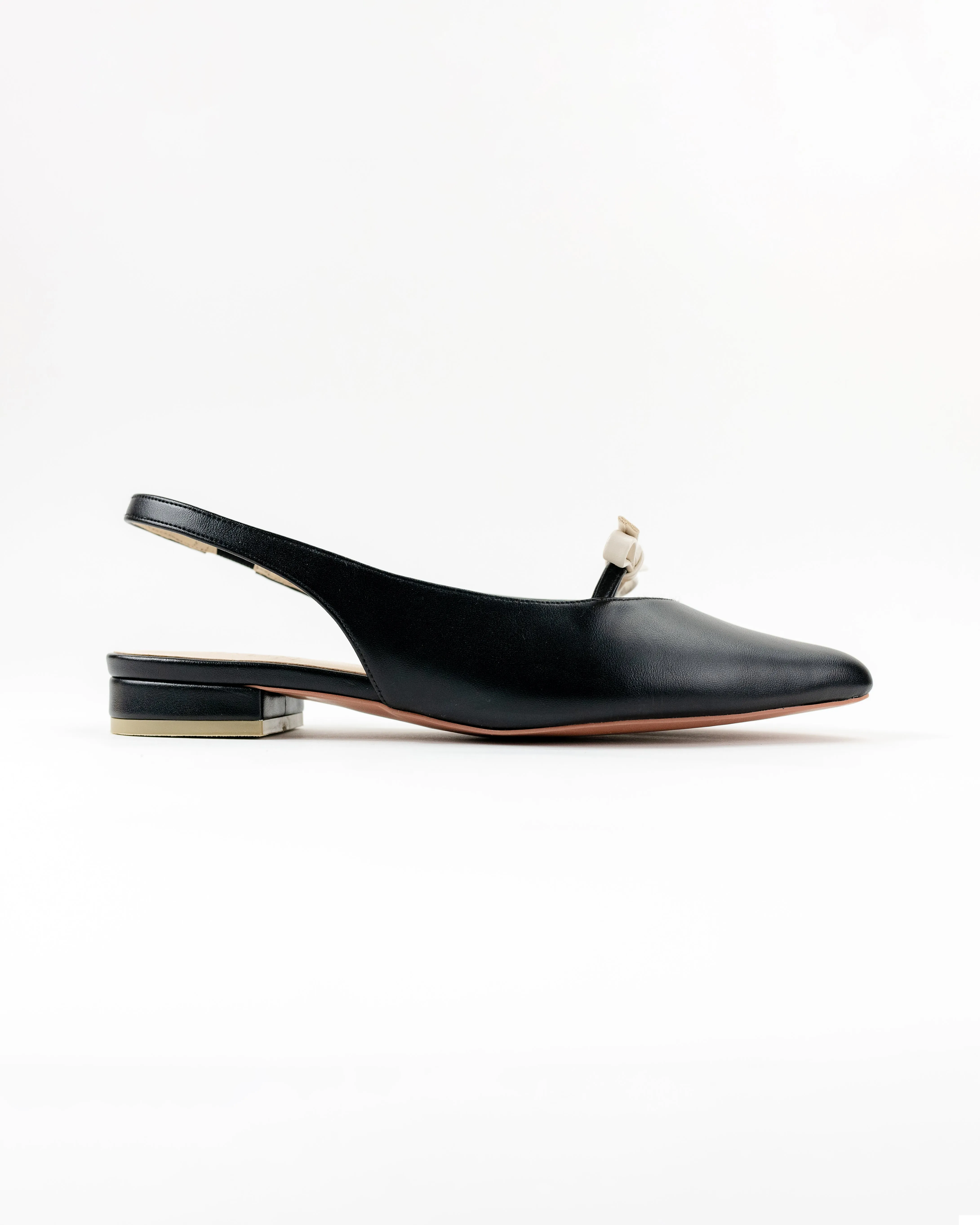 Shae Ribbon Pointy Flat Mules (Black)