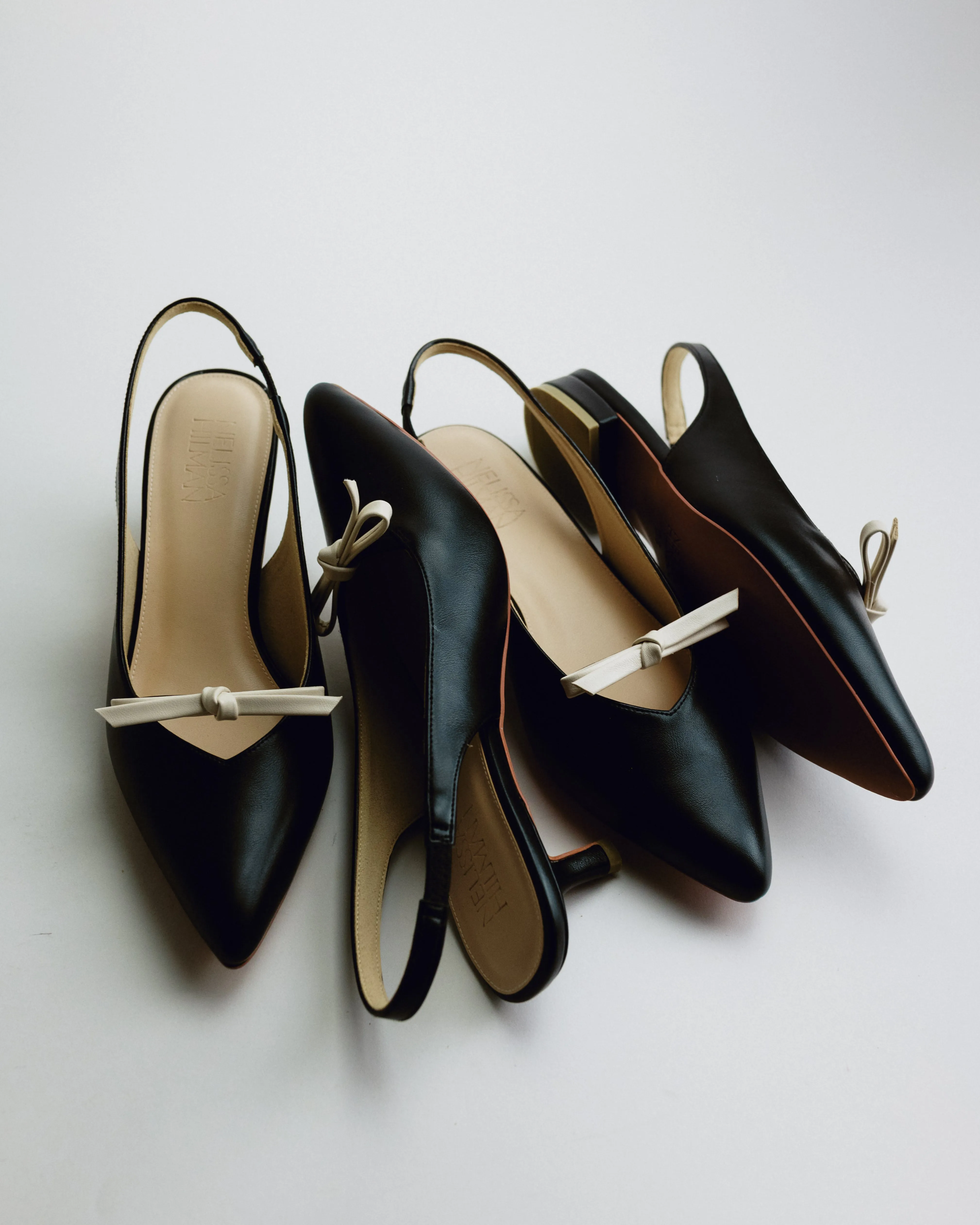 Shae Ribbon Pointy Flat Mules (Black)