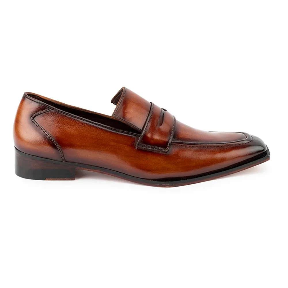 Tan Patina Glossed Sharp Cut Loafers