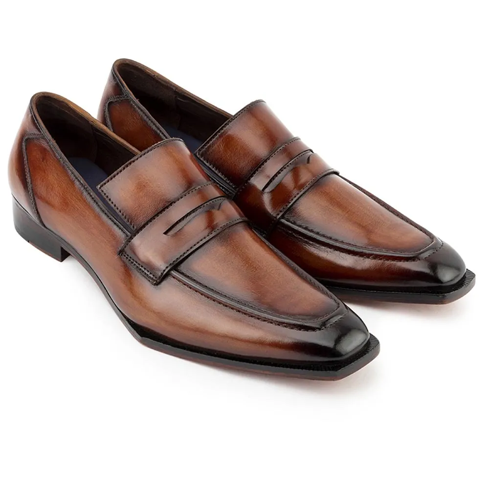 Tan Patina Glossed Sharp Cut Loafers