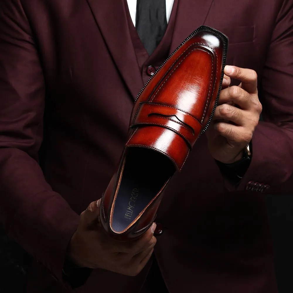 Tan Patina Glossed Sharp Cut Loafers