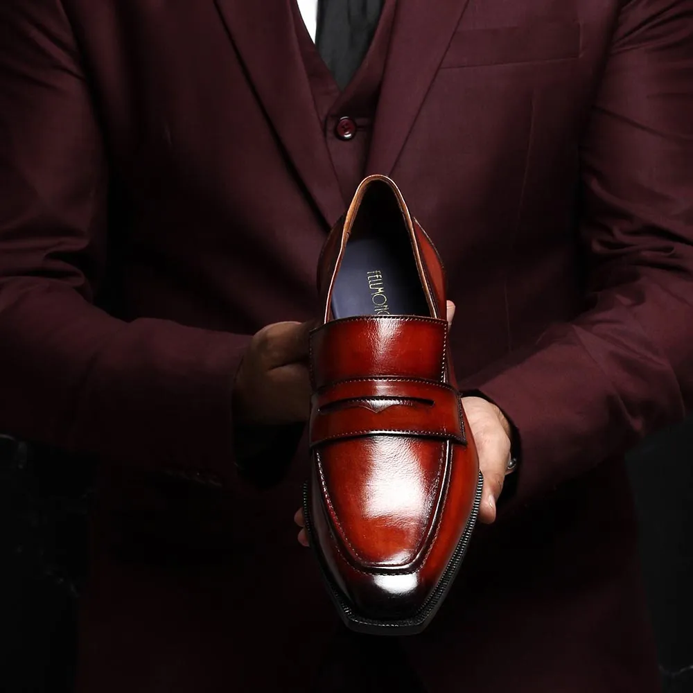 Tan Patina Glossed Sharp Cut Loafers